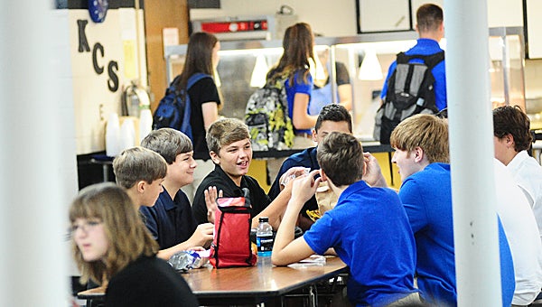 Kingwood Christian School students enjoy lunch on their first day back to school on Wednesday, Aug. 12. (Reporter Photo/Neal Wagner)