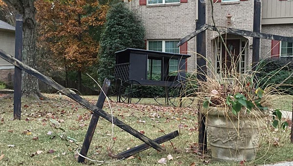 A hand-made carriage serves as the centerpiece of Brady Talbert’s Halloween decorations. Once the decorations are complete, the house will be transformed into a scene from the movie “Haunted Mansion.” (Contributed)